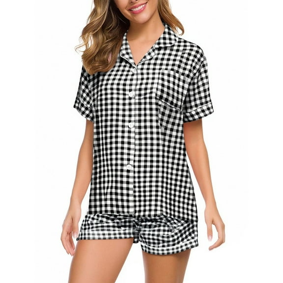 Wzxfashion PJ Sets for Women Soft Summer Short Sleeved Lapel Shirt Set Shorts Plus Size Home Clothes Womens Pajama Sets