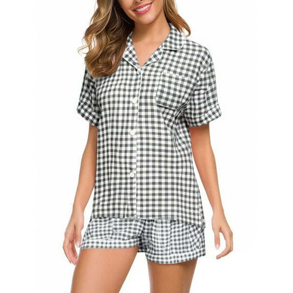 Wzxfashion PJ Sets for Women Soft Summer Short Sleeved Lapel Shirt Set Shorts Plus Size Home Clothes Womens Pajama Sets