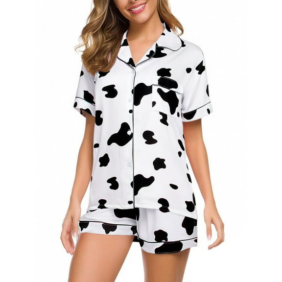 Wzxfashion PJ Sets for Women Soft Summer Short Sleeved Lapel Shirt Set Shorts Plus Size Home Clothes Womens Pajama Sets