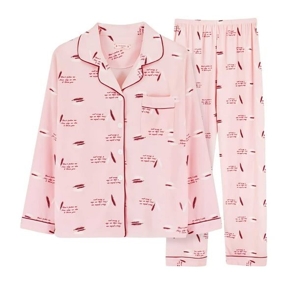 Wzxfashion Women Pajama Sets Under $8 Button Down Pajamas Set Long Sleeve Sleepwear Bride Soft Pj Lounge Sets Women's Sleepwear L