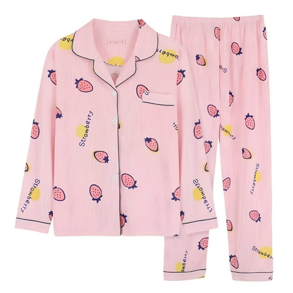 Wzxfashion Women Pajama Sets Under $8 Button Down Pajamas Set Long Sleeve Sleepwear Bride Soft Pj Lounge Sets Women's Sleepwear M