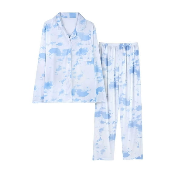 Wzxfashion Women Pajama Sets Under $9 Button Down Pajamas Set Long Sleeve Sleepwear Bride Soft Pj Lounge Sets Women's Sleepwear L