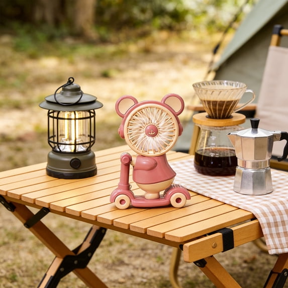 Wzzjkit 2 in 1 USB Rechargeable Fan, Cute Bear on Scooter Shaped Mini Desk Fan with Pencil Sharpener, Quiet Portable Personal Fan for Office, School, Home, Travel