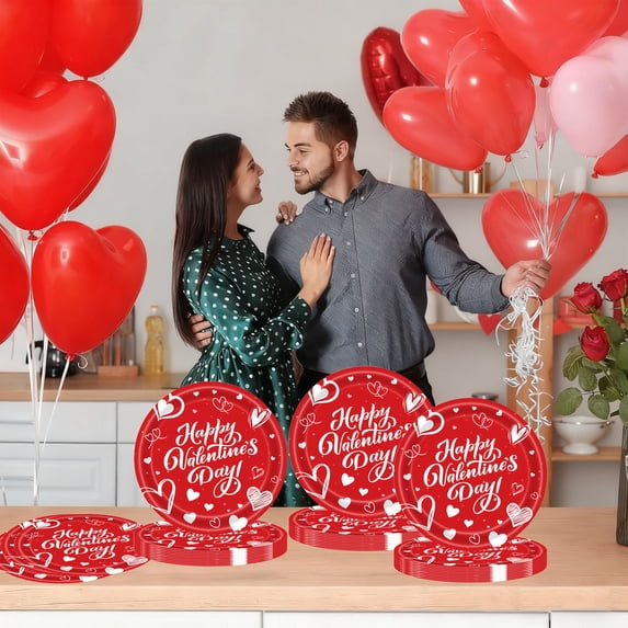 Wzzjkit 20pcs Valentines Day Decorations Dessert Plates, Disposable Love Paper Plates - Heart Party Decorations & Supplies for Graduation, Holiday, Picnic, Birthday Party, Bridal Shower