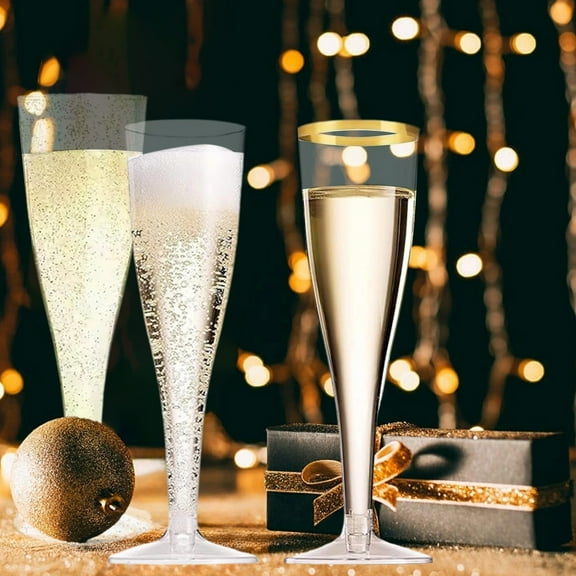 Wzzjkit 25pcs Champagne Flutes Plastic, Gold Plastic Disposable Stemware, Disposable Champagne Flutes for Party, Mimosa Bar, Wedding, Anniversary and Graduation