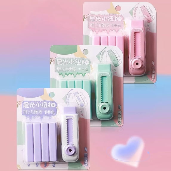 Wzzjkit 4+1 Pack Erasers Sliding Retractable Eraser, Push Pull Large Pencil Eraser with Plastic Sleeve 4 for Office Home Supplies