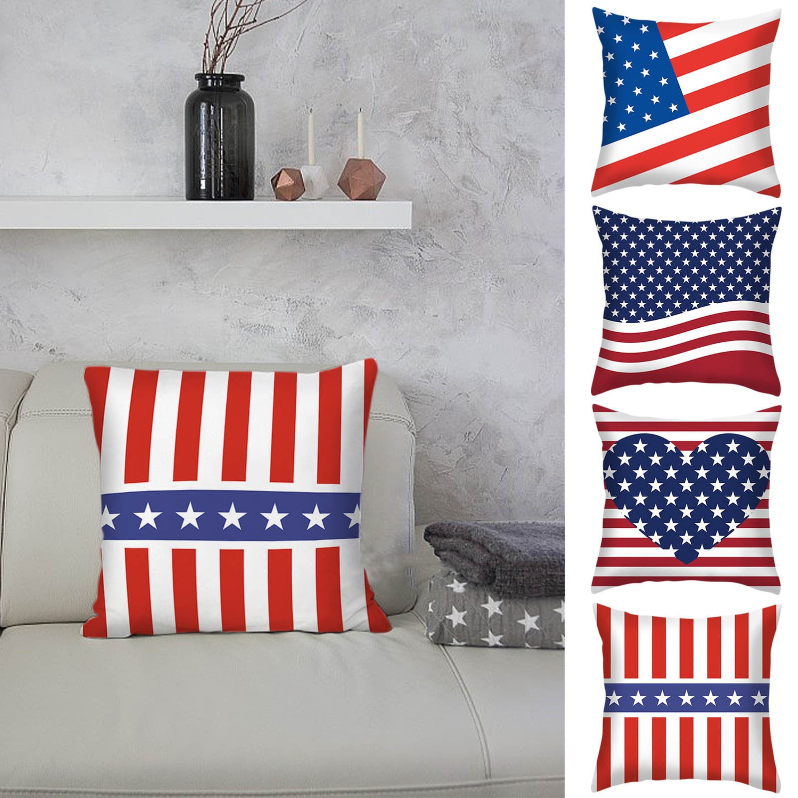 4th Of July Pillow Cover 12x20 Inch - Patriotic American Flag Stars Stripes, Indoor/Outdoor Decor