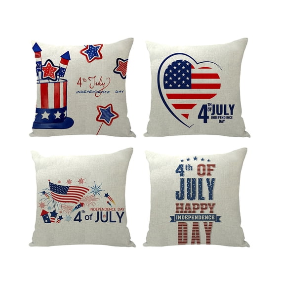 Wzzjkit 4th of July Pillow Covers 18x18, Linen Flag Printed Patriotic Pillow Covers for Independence Day, Memorial Day, Veterans Day, USA, Red White Blue Pillowcase Patriotic Decor