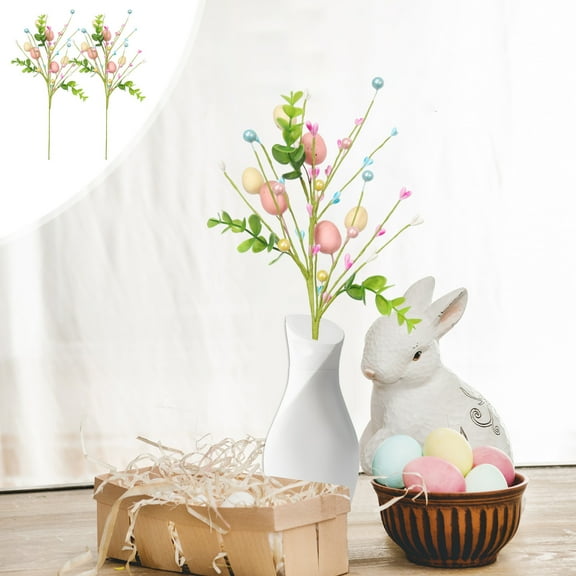Wzzjkit Artificial Easter Spray Vine with Pastel Easter Eggs and Berries Decorative Spring Floral Stems Easter Floral Picks Easter Egg Twig Branches Floral Arrangement Centerpiece Wreath Decoration