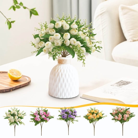 Wzzjkit Artificial Flowers for Outdoors, 15 Heads Small Tea Buds Fake Plants Spring Summer Decor, Artificial Plants Cemetery Fake Flowers, Faux Plastic for Home Porch Decor