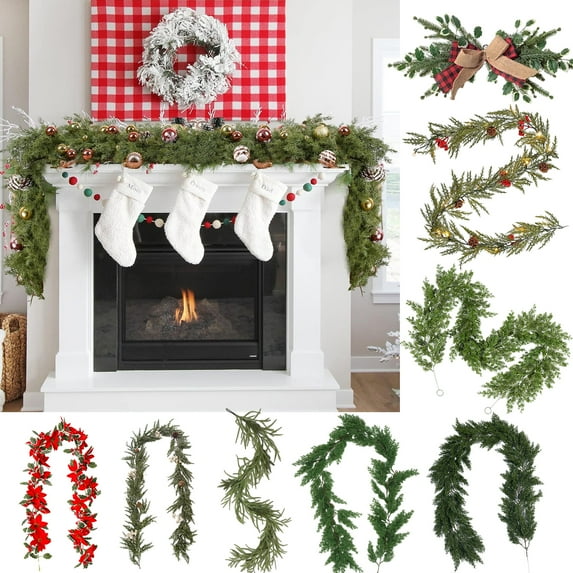 Wzzjkit Artificial Norfolk Pine Garlands, Realistic Pines Garland, Green Artificial Garland for Table, Mantle, Wall, Indoor, Outdoor Winter Christmas Decorations 71in