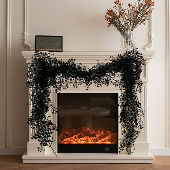 Wzzjkit Black Maple Leaf Garland, Halloween Artificial Needle Hanging Fall Leave Vines, Fall Floral Garlands Thanksgiving Decor for Home Wedding Party (11in)