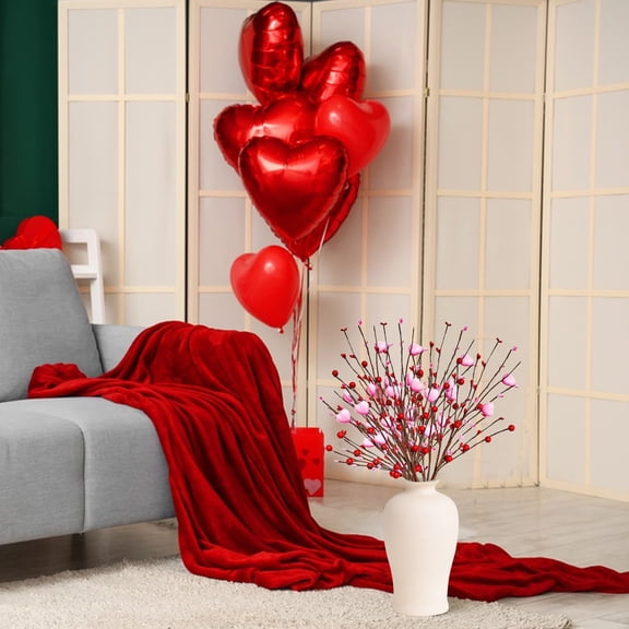 Wzzjkit Branches Artificial Flowers Berry Twig Stems, Valentines Day Decorations, Heart Shaped Berry Picks Fake Flowers Bulk Valentine's Day Gifts Anniversary Wedding Home Decor