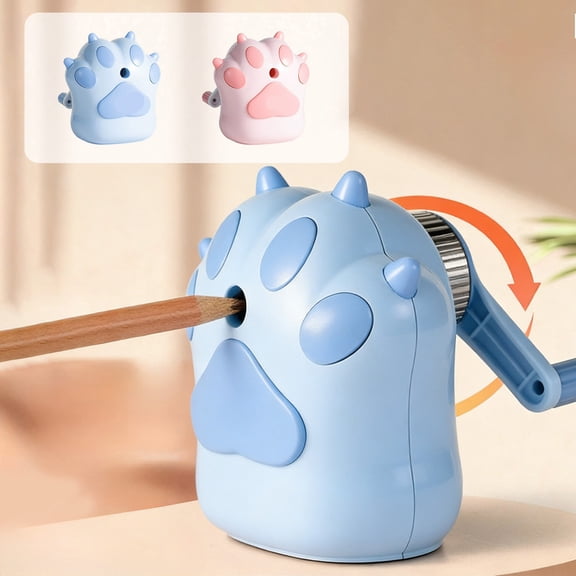 Wzzjkit Cat Paw Pencil Sharpener 4.1 Inch, Hand Crank Automatic Pencil Sharpener, Kawaii Manual Sharpener with Auto-Feed, Classroom Prizes for Elementary Students Stationery Gift, Blue