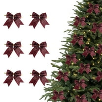 Wzzjkit Christmas Bows - 6pcs Mini Red Velvet Bows for Christmas Tree - Burgundy Xmas Ribbon Ornaments - Home Decor for Wreath Garland Gift Wrapping Crafts Wedding Party