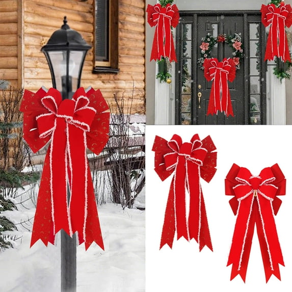 Wzzjkit Christmas Bows for Christmas Tree, Large Christmas Tree Bows Ribbon Ornaments for Christmas Decor, Tree Topper Wreath Bows for Home Decor Indoor Outdoor Decoration