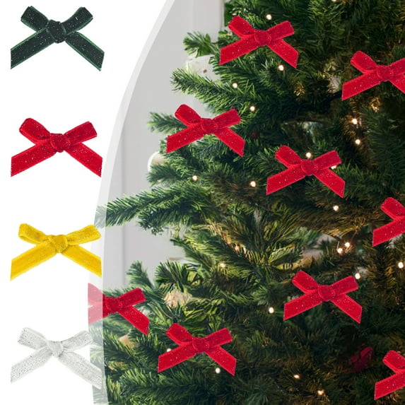 Wzzjkit Christmas Bows Glitter Velvet Ribbon Bow Christmas Decoration Mini Christmas Tree Bows Christmas Wreath Gift Bag for Festival Wedding Party Decoration