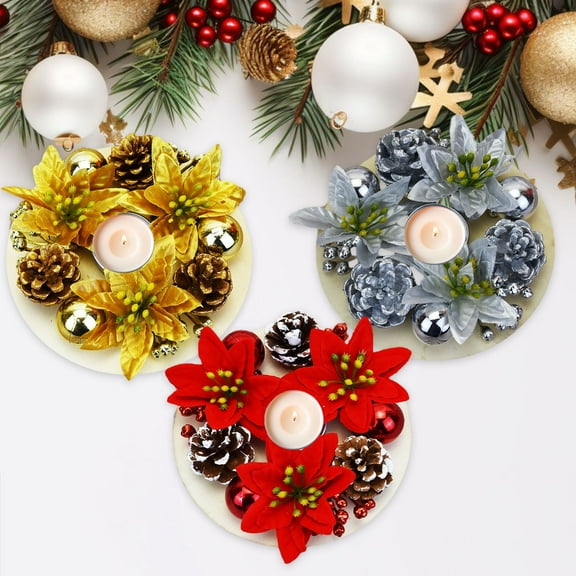 Wzzjkit Christmas Candle Rings Wreaths Small Christmas Kitchen Cabinet Wreaths Pillars Mini Candle Rings Table Centerpieces Hanging Garlands for Front Door Window Decor
