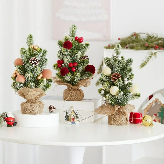 Wzzjkit Christmas Decorations Mini Christmas Trees, Artificial Christmas Tree Bottle Brush Trees with Base for Christmas Party Home Table Crafts
