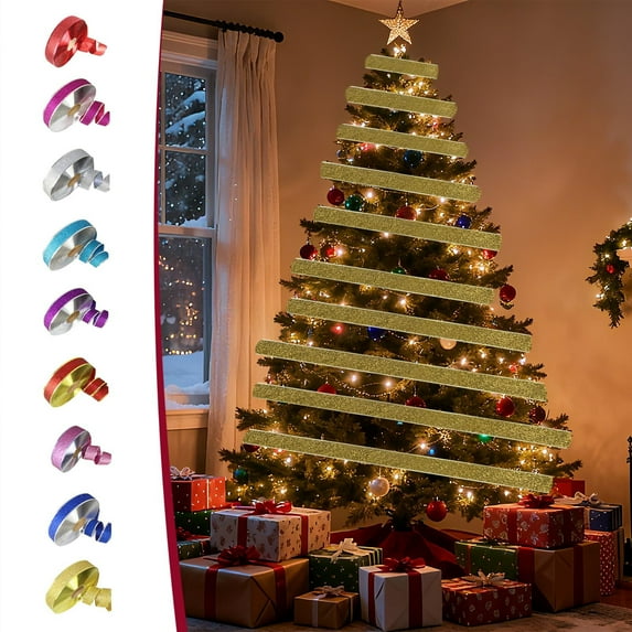 Wzzjkit Christmas Decorations Wired Ribbon 79in for Christmas Home Decor Tree Topper Bow Gifts Wrapping Crafts Wreath Garland Wedding Christmas Ribbon