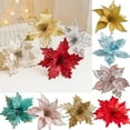 thumbnail image 1 of Wzzjkit Christmas Flowers Artificial Poinsettia Christmas Decor Glitter Poinsettia Christmas Ornaments Christmas Tree Flower Decorations with Stems Xmas Wreath Holiday Party Decor, 1 of 6
