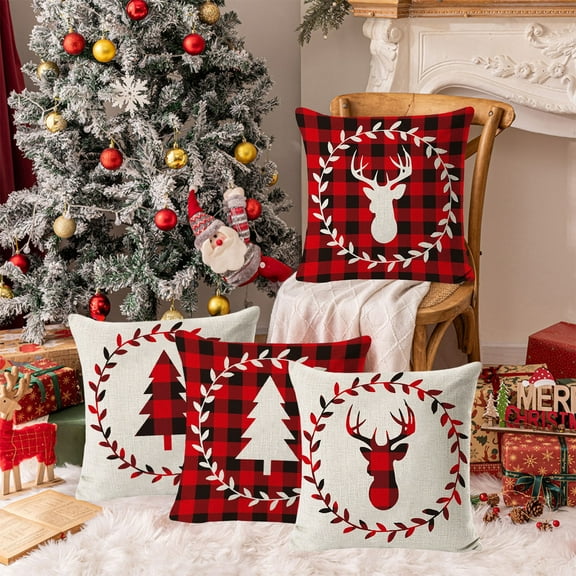 Wzzjkit Christmas Pillow Covers 18x18, Christmas Printed Winter Throw Pillows Cushion Case Couch Decor for Christmas Home Outdoor Decorations, Christmas Pillow Cases