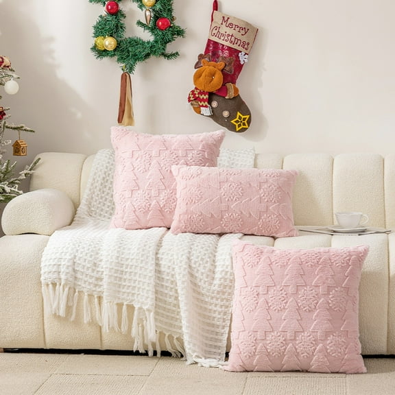 Wzzjkit Christmas Pillow Covers 20x20, Pink Merry Christmas Winter Decorative Throw Pillow Cases, Holiday Xmas Lumbar Cushion Covers for Couch Living Room