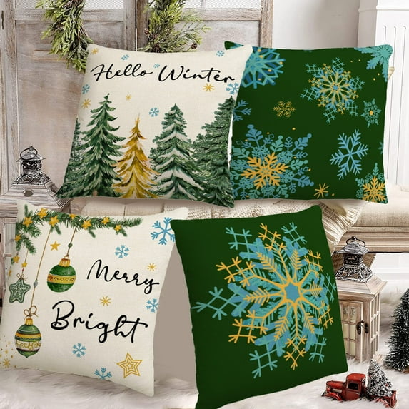 Wzzjkit Christmas Pillow Covers Decoration, 18x18in Christmas Green Printed Winter Throw Pillows Cushion Case Couch Decor for Christmas Home Outdoor Decorations, Christmas Pillow Cases