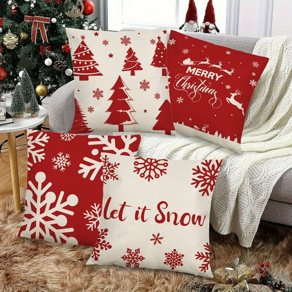 Wzzjkit Christmas Pillow Covers Decoration, 18x18in Christmas Red Printed Winter Throw Pillows Cushion Case Couch Decor for Christmas Home Outdoor Decorations, Christmas Pillow Cases