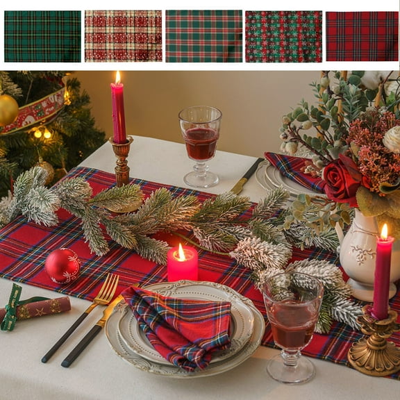 Wzzjkit Christmas Placemats Table Placemats, Red and Green Plaid Christmas Place Mats, 12x18 Inch Winter Xmas Holiday Table Mats for Party Kitchen Dining Decoration