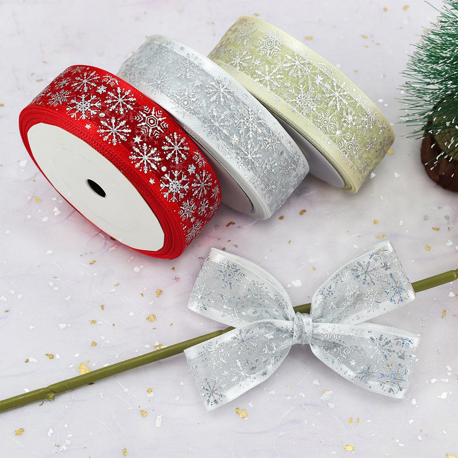 Wzzjkit Christmas Ribbon Present Snowflake Ribbon Christmas Wired ...