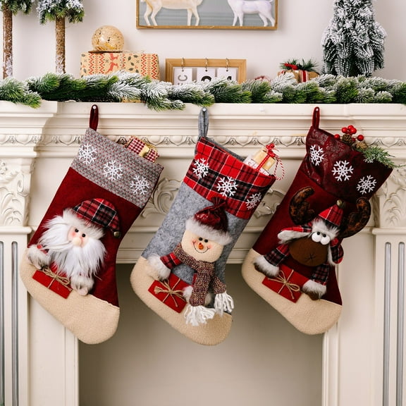 Wzzjkit Christmas Stocking Classic Large Stockings Santa, Snowman, Reindeer Xmas Character Christmas Socks for Family Holiday Christmas Party Decorations