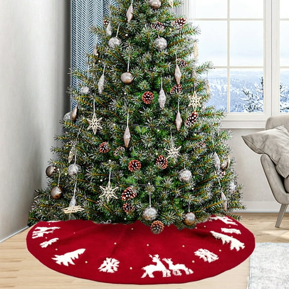 Wzzjkit Christmas Tree Skirt, Red and White Backgrond Snowflake Tree Skirt, Winter Xmas Tree Mat Decor for Home Party Holiday Decorations (Multiple Styles Available)