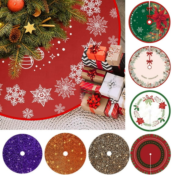 Wzzjkit Christmas Tree Skirt, Red and White Backgrond Snowflake Tree Skirt, Winter Xmas Tree Mat Decor for Home Party Holiday Decorations (Multiple Styles Available)