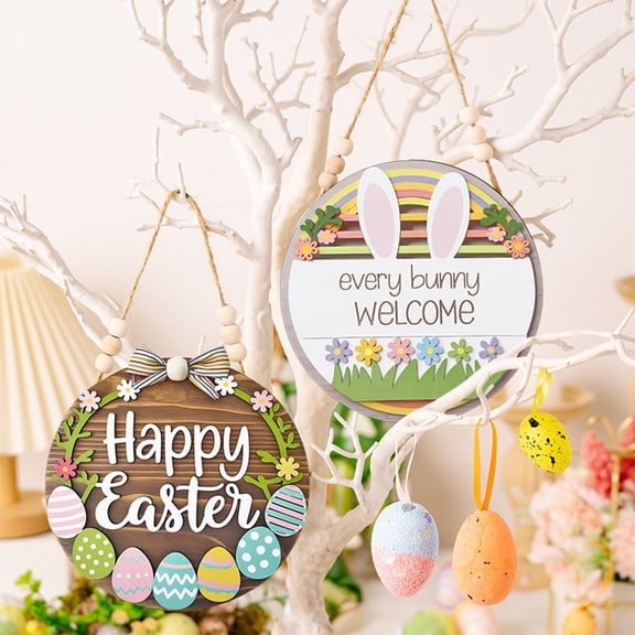 Wzzjkit Easter Bunny Easter Decorative Door Hangers Easter Eggs Letters Rabbits Wooden Ornaments Festive Wooden Decorations Bunny Decor