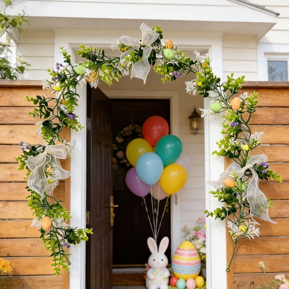 Wzzjkit Easter Garland Easter Decorations Vines with Colored Eggs and Carrots for Home Front Door Patio Porches Party Birthday Spring Holiday Decoration