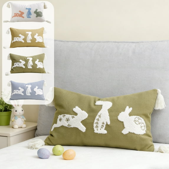 Wzzjkit Easter Pillow Covers 12x20 Cute Rabbits Throw Pillow Cover Stereoscopic Embroidered Pillowcase for Dorms Sofa and Chair Decorative Pillowcases