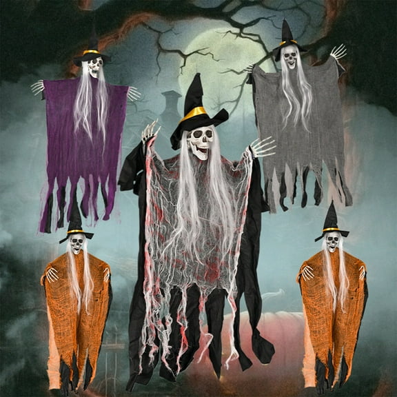 Wzzjkit Halloween Skeleton - Halloween Decoration Skeleton Hanging Ghost Witch with Hat Skeleton Hanging Ghost Haunteds House Room Scene Decoration Props