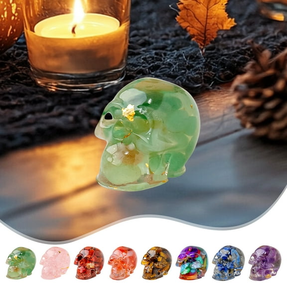 Wzzjkit Halloween Skull Decor Natural Crystal Gravel Drip Skull Resin Crafts Halloween Decoration Ghost Head Gift for Yard Patio Garden Skeleton Props Spooky Party Decoration
