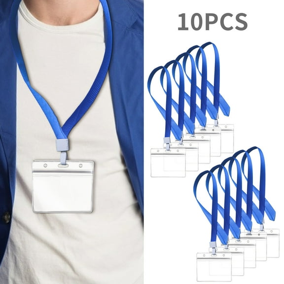 Wzzjkit ID Badge Holders - Horizontal Clear Plastic ID Holder with Retractable Fiber Pull Cords for Easy Use, Lanyards for ID Badges