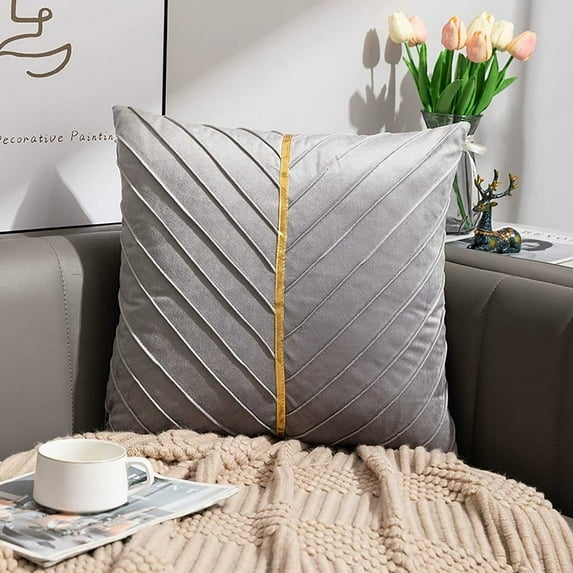 Wzzjkit Pillow Covers Solid Color Velvet Pleated Sofa Cushion Pillow Case Lumbar Support Waist Protection Throw Pillowcase for Home Decor Sofa Holiday Gift Pillow Protector 18x18