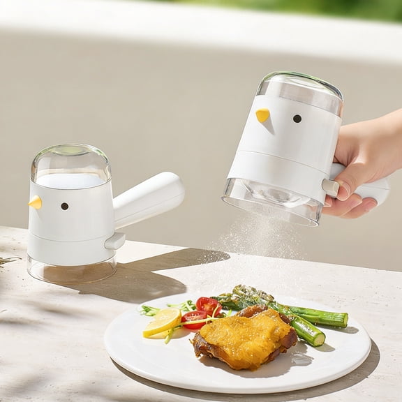 Wzzjkit Salt and Pepper Shaker, Bird Shaped Shaker 6.3 Inch, Quantitative Seasoning Dispenser with Push Button Control, for Pepper Salt, White