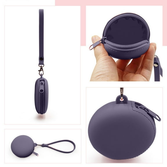 Wzzjkit Small Bag Coin Purse, Waterproof Silicone Coin Pouch for Shopping and Travel, Mini Headphone Case with Zipper, Portable Circular Small Storage Bag for Storage Coin, Key, Lipstick