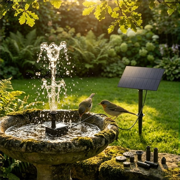 Wzzjkit Solar Bird Bath Fountain Pump 1.5W, Floating Solar Water Pump with 4 Nozzles for Garden, Eco-Friendly Outdoor Water Feature for Backyard Decoration