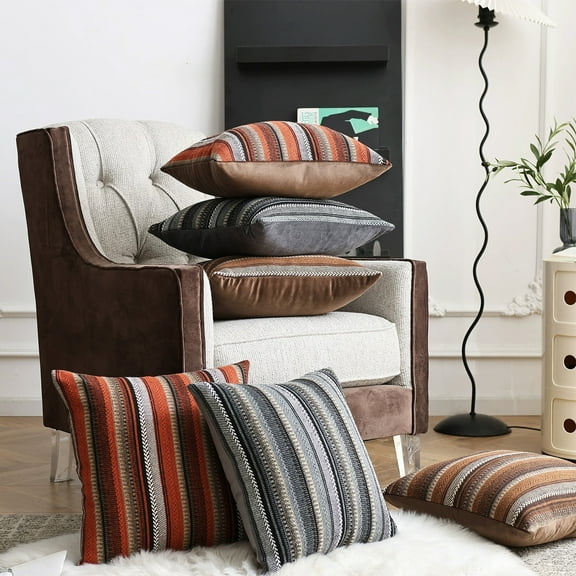 Wzzjkit Throw Pillow Covers 18x18, Scandinavian Style Decorative Pillow Covers, Striped Polyester Couch Pillow Covers for Bed, Sofa and Patio Furniture