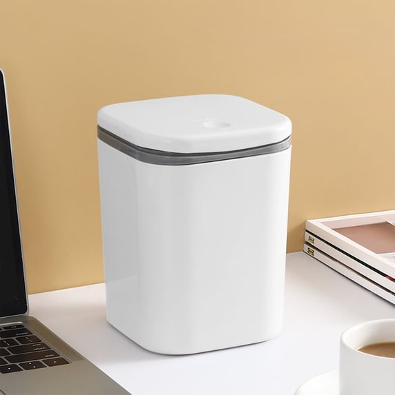Wzzjkit Trash Can 5.3x5.3x6.9 Inch, Mini Trash Can with Slow Drop Lid, Desktop Office Desk Garbage Bin for Bedroom Dorm Room Kitchen Bathroom