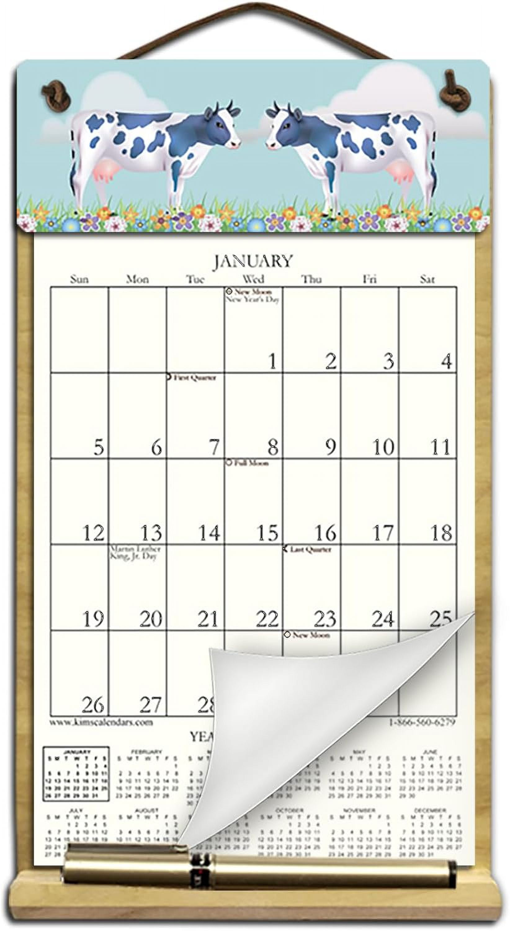 X 12" Wooden Refillable Calendar Holder Filled With The Rest Of 2023