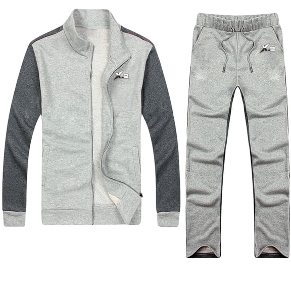 X-2 Men Athletic Tracksuits 2 Pieces Set Running Jogging Sweatsuit Full Zip Sports Set Gray S