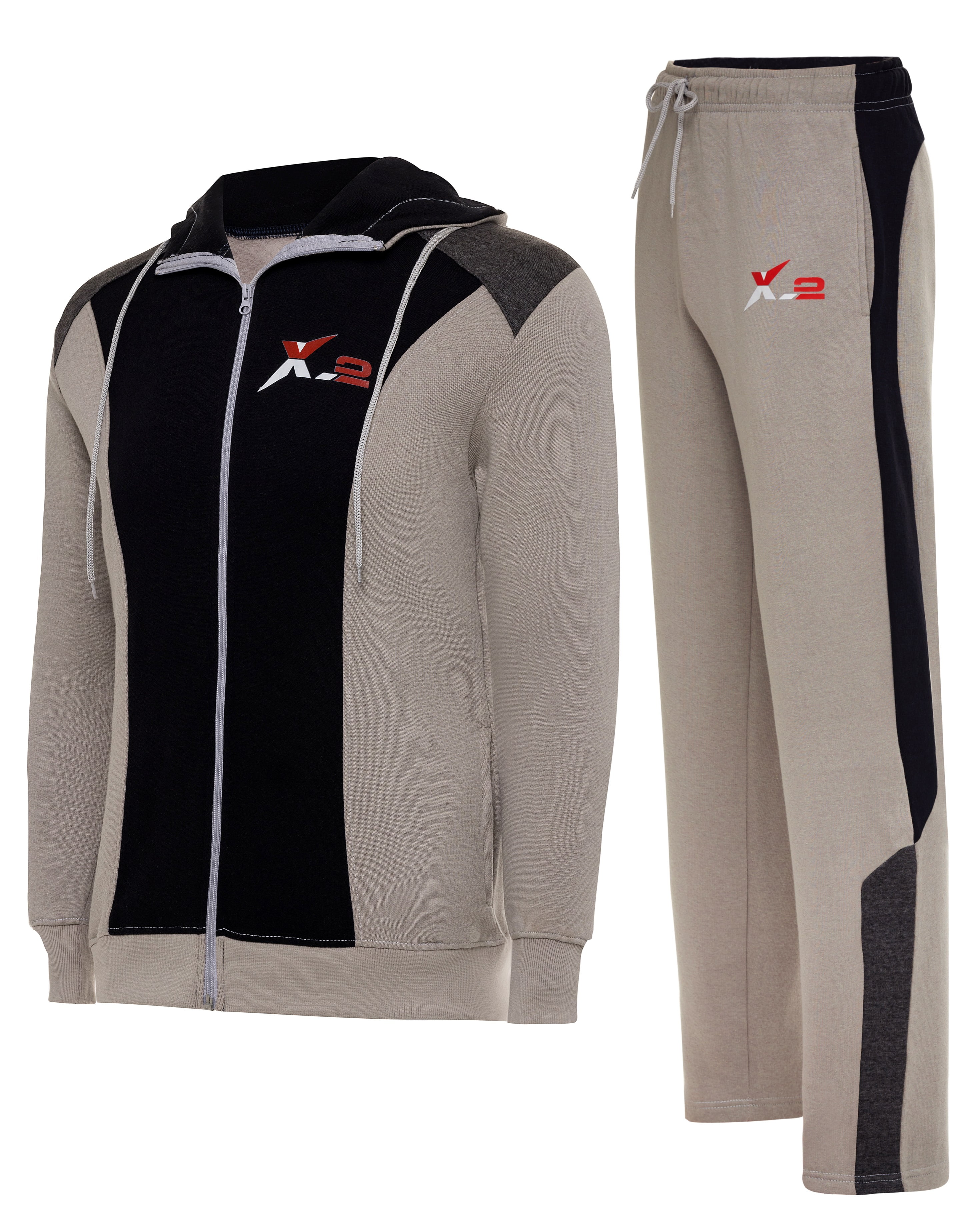 X-2 Men Track Suits 2 Pieces Set Full Zip Sweatsuit Men Hooded Tracksuit  Athletic Sports Set Gray-Maroon XXXL