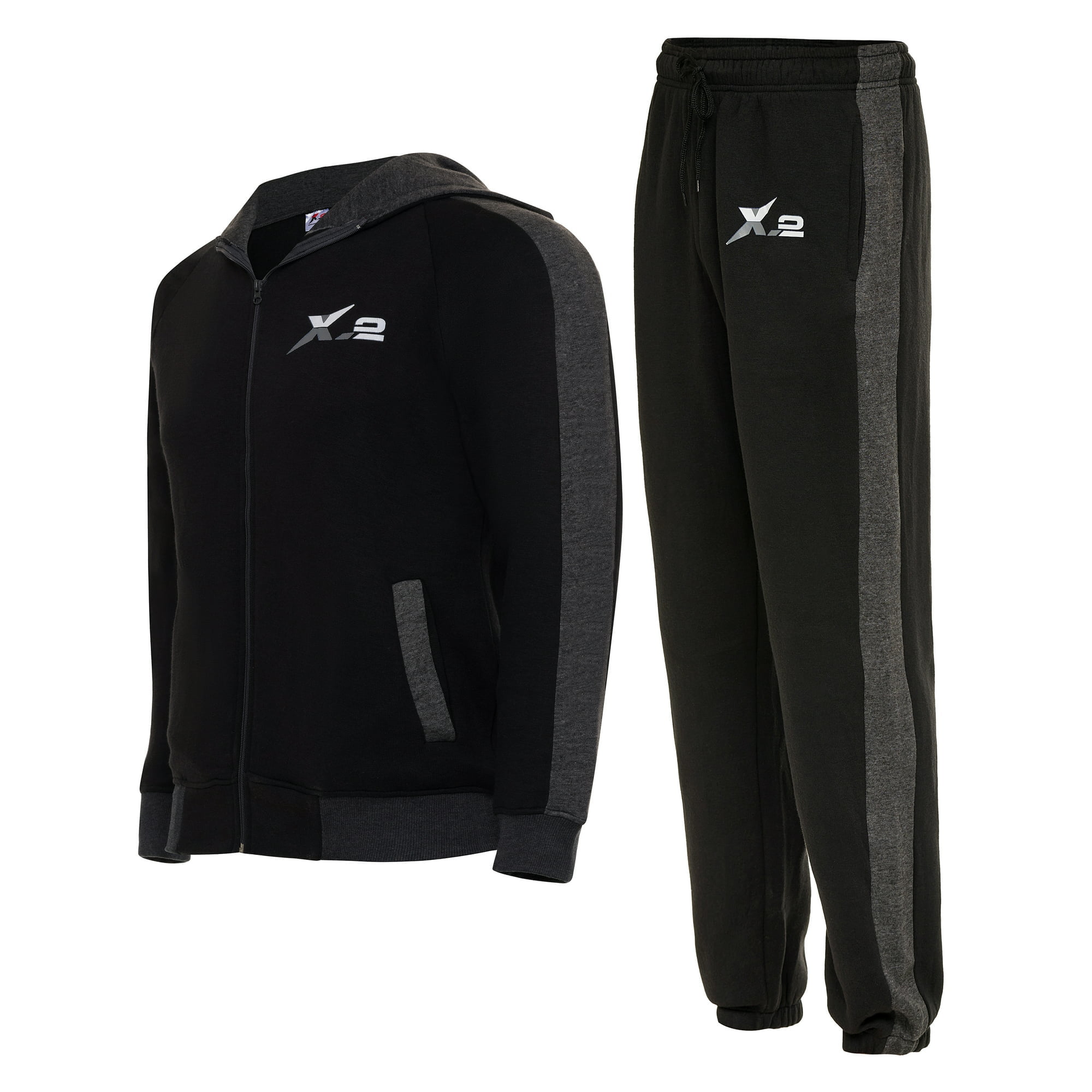 X 2 Men s Athletic Cotton Tracksuit Jogging Running Outfit with Pants Full Zip Hooded Sweatsuit Black XX Large Walmart